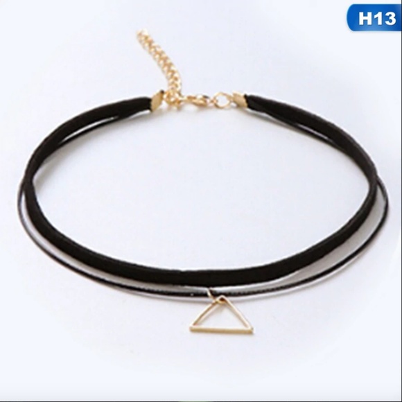 Geometric Gold Triangle Double Layer Black Choker - Picture 2 of 4